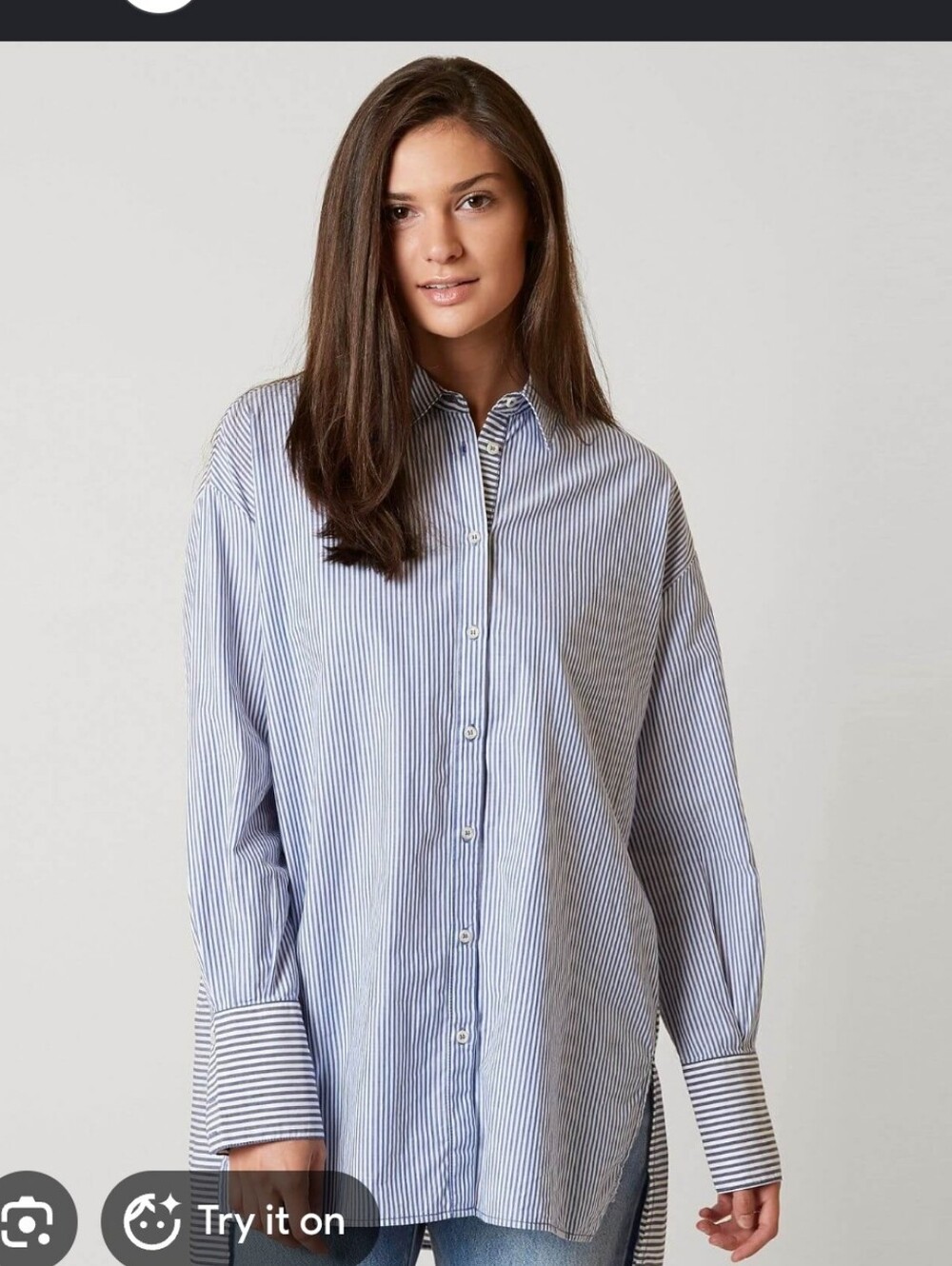 Free People Blue and White Striped Button-Up Tunic